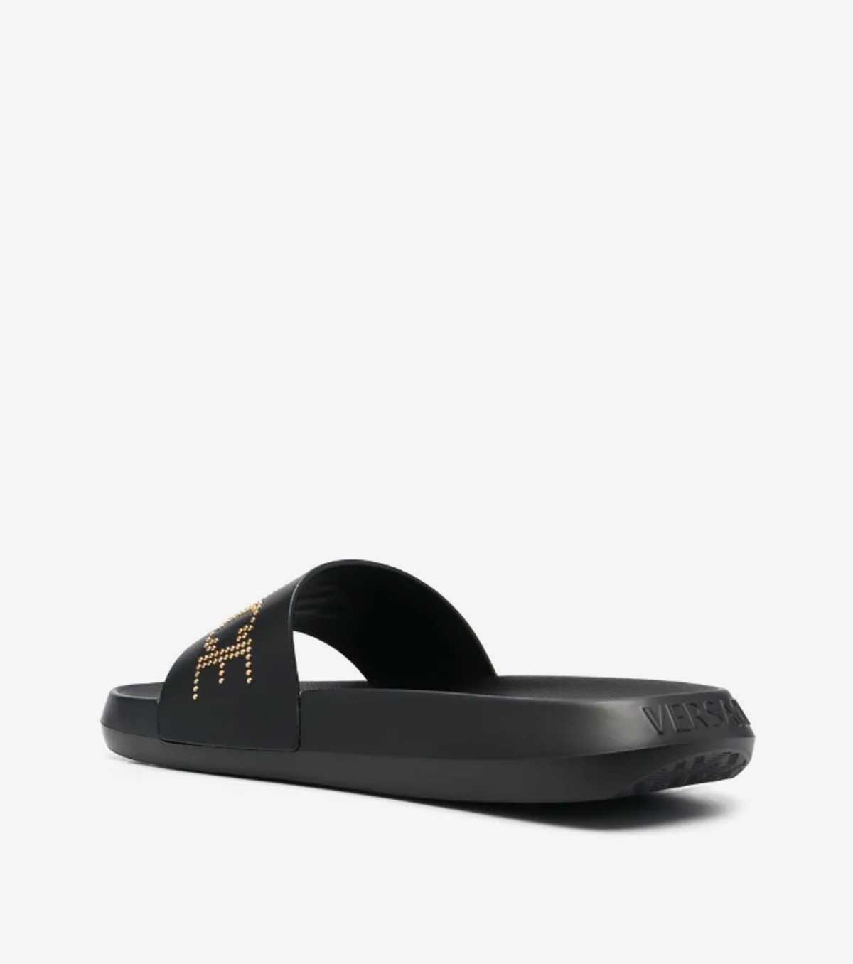 studded-logo leather slides