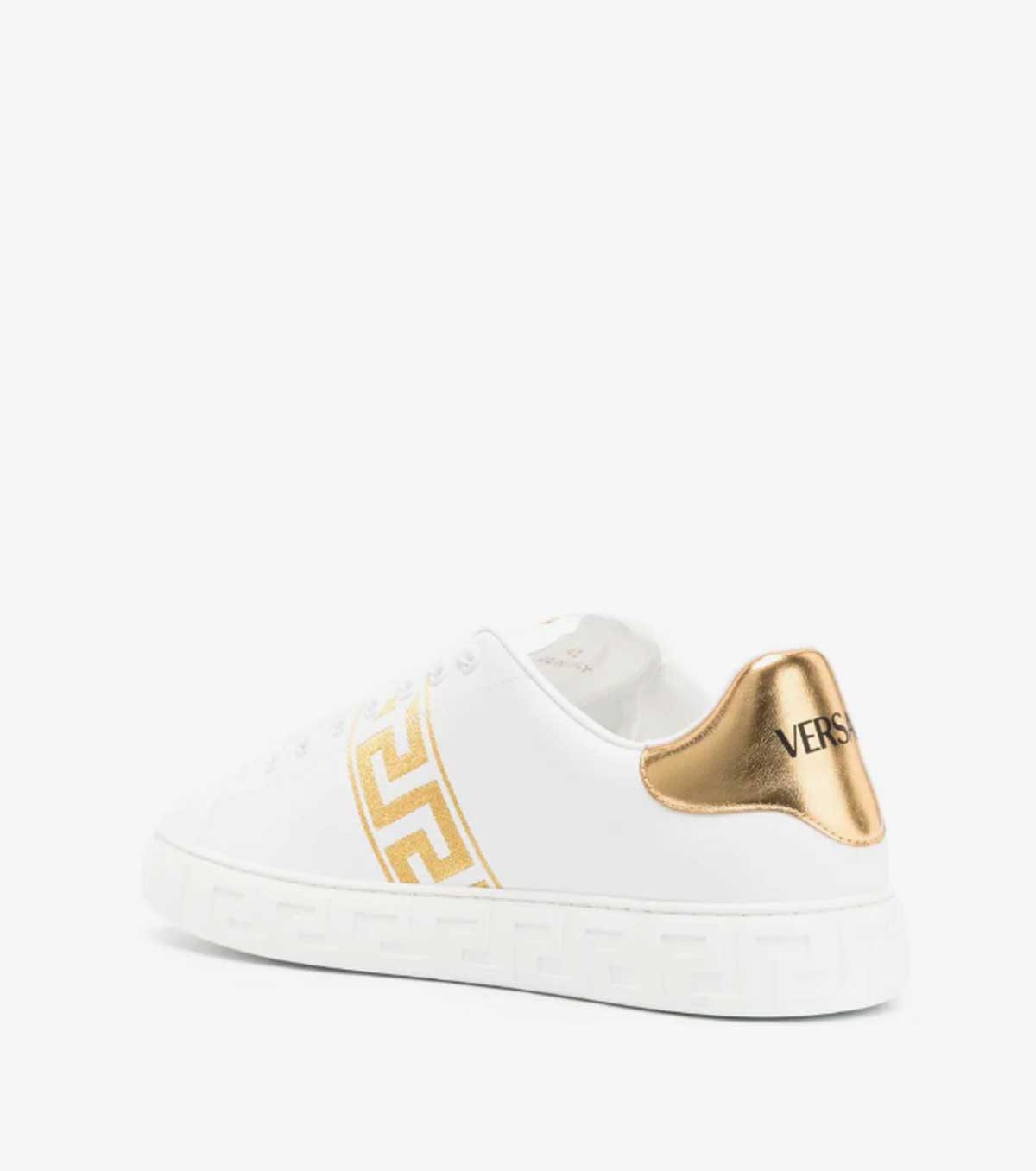 Embroidered Greca leather sneakers