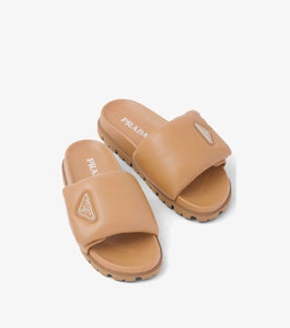 logo-plaque padded leather slides