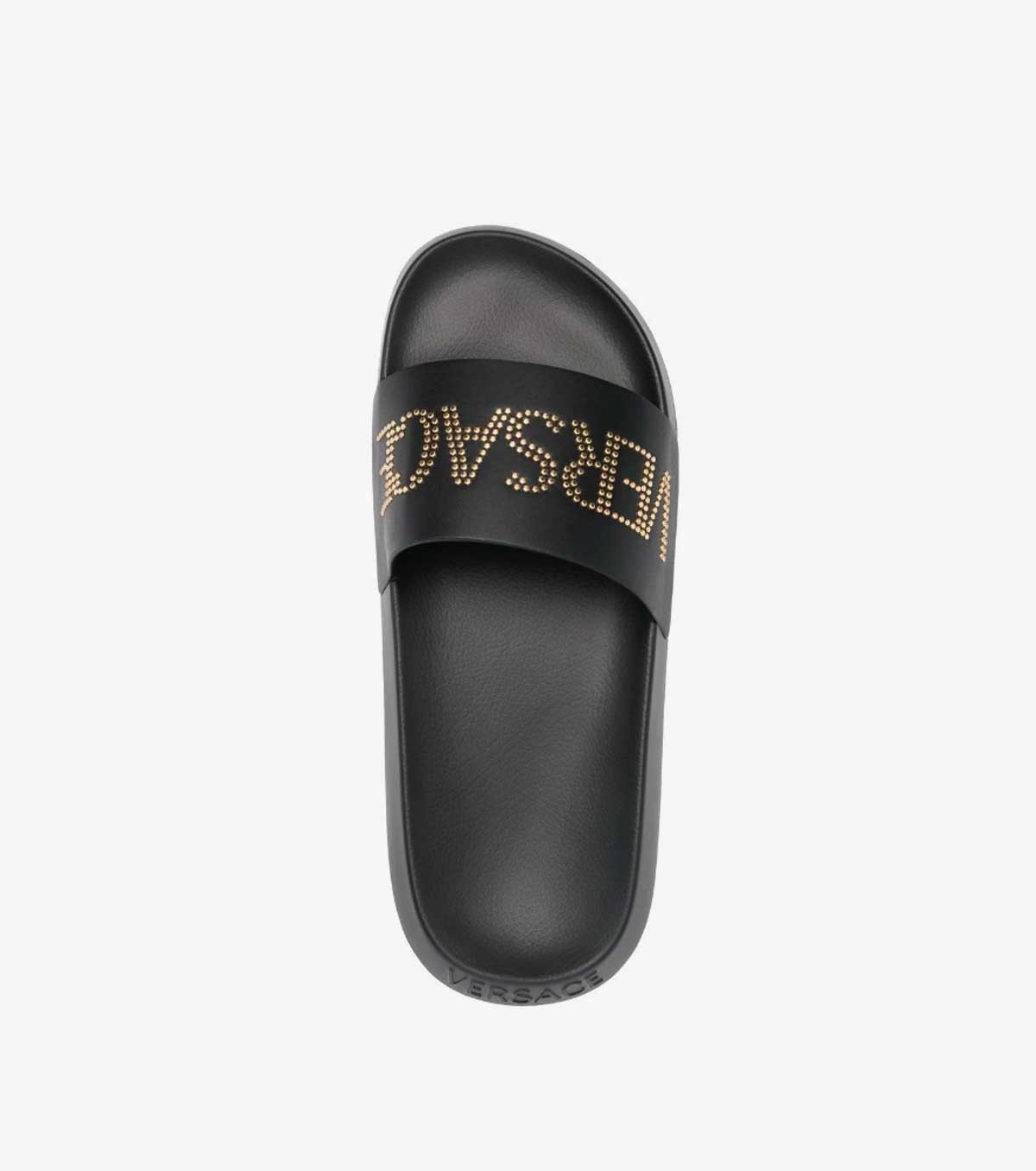 studded-logo leather slides